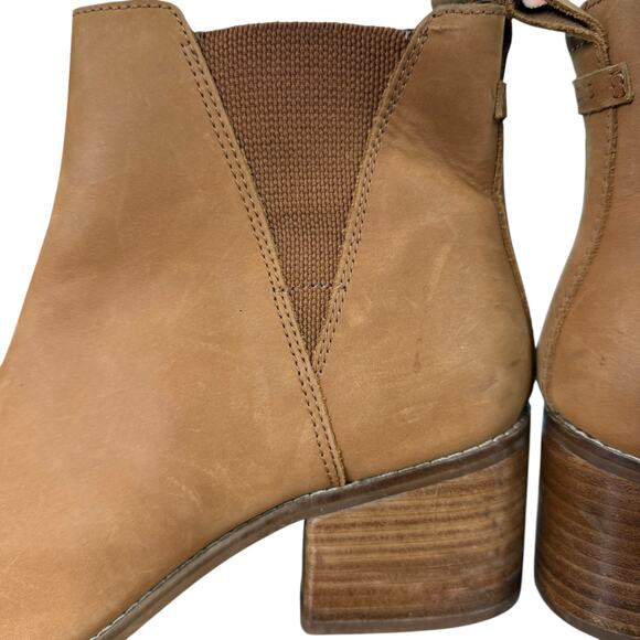 Toms Esme Leather Chelsea Tan Brown Leather Nubuck Boots Chunky Heel Womens 9 - Picture 4 of 16